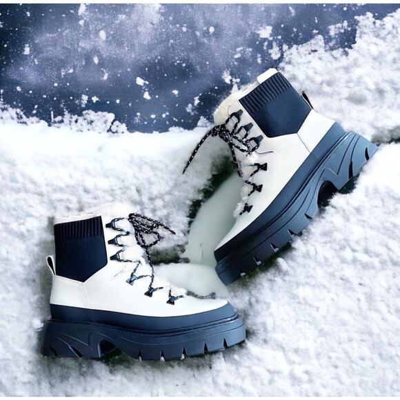Marc Fisher Shoes - New! Marc Fisher Izuma Lugsole Boots in White/Black - Size 7.5 (MSRP $259)